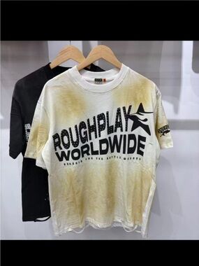 Roughplay Graphic Short Sleeve Tee - White with Yellow Wash